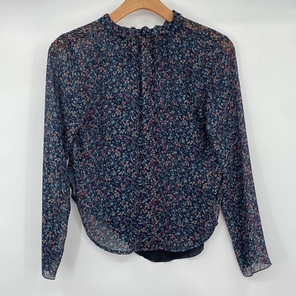 See By Chloe Floral‎ Haze Blouse Womens 34/ US 2 Black Purple Viscose Sheer Top - Picture 9 of 12